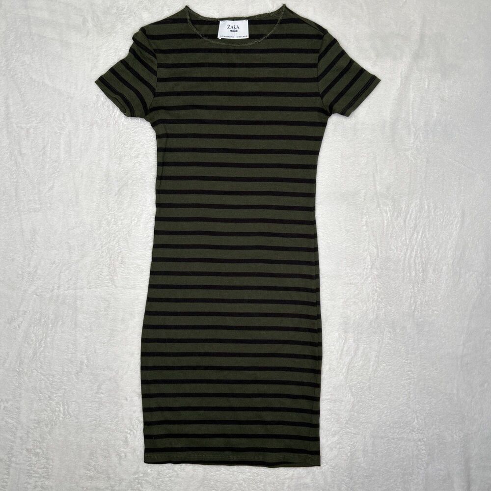 Zara Trafaluc Striped Mini Dress Women’s Small Green Black Bodycon